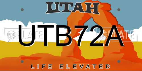 UTB72A Utah License Plate