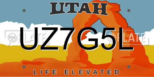 UZ7G5L Utah License Plate