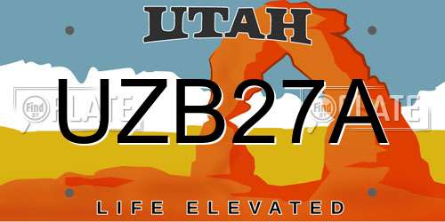 UZB27A Utah License Plate