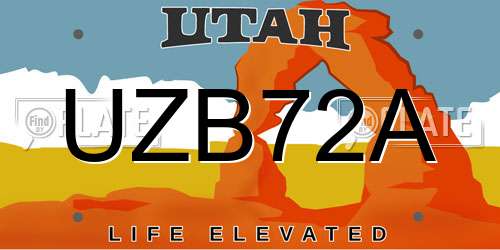 UZB72A Utah License Plate