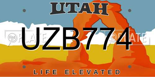 UZB774 Utah License Plate