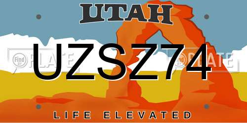 UZSZ74 Utah License Plate