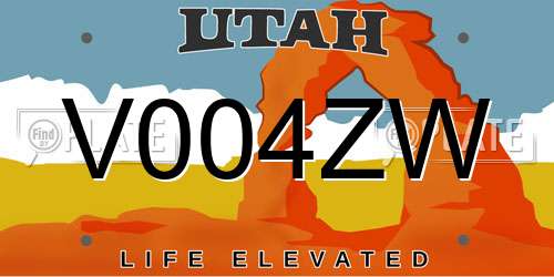 V004ZW Utah License Plate