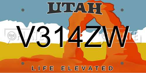 V314ZW Utah License Plate