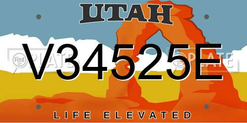 V34525E Utah License Plate