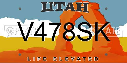 V478SK Utah License Plate
