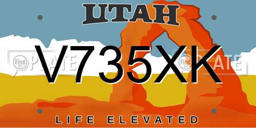 V735XK Utah License Plate