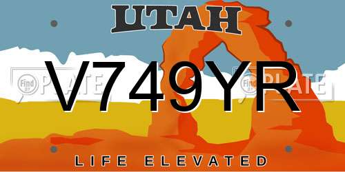 V749YR Utah License Plate