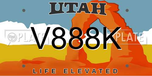 V888K Utah License Plate