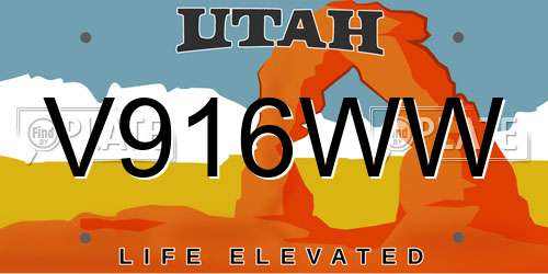 V916WW Utah License Plate