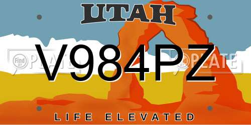 V984PZ Utah License Plate