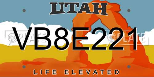 VB8E221 Utah License Plate