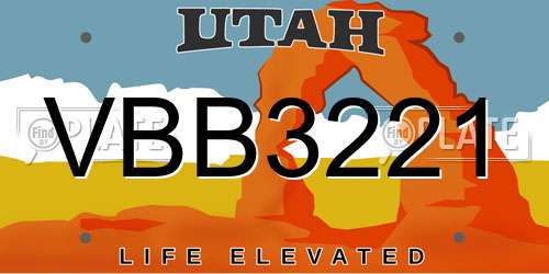 VBB3221 Utah License Plate