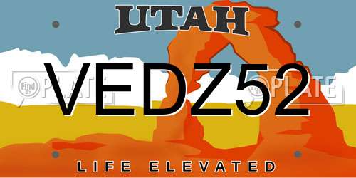 VEDZ52 Utah License Plate