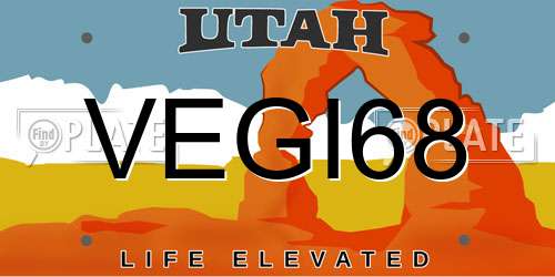 VEGI68 Utah License Plate
