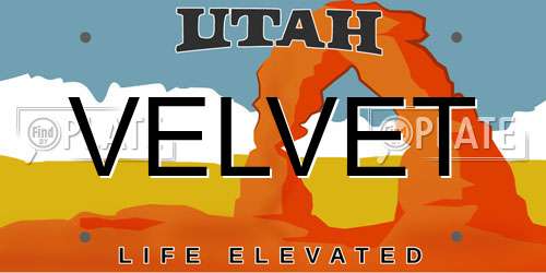 VELVET Utah License Plate