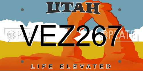 VEZ267 Utah License Plate