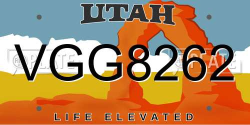 VGG8262 Utah License Plate