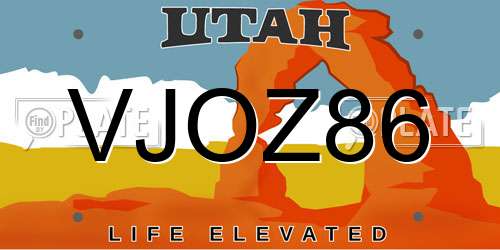 VJOZ86 Utah License Plate