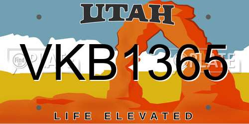 VKB1365 Utah License Plate