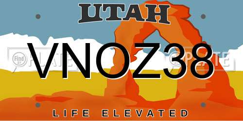 VNOZ38 Utah License Plate
