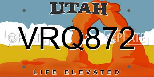 VRQ872 Utah License Plate