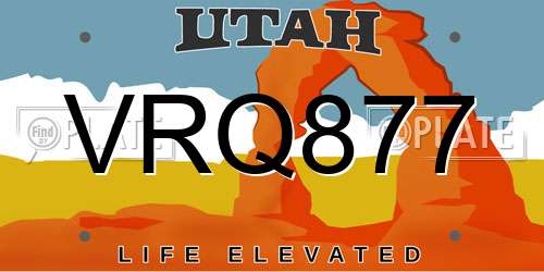VRQ877 Utah License Plate