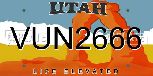 VUN2666 Utah License Plate