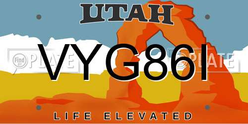 VYG86I Utah License Plate