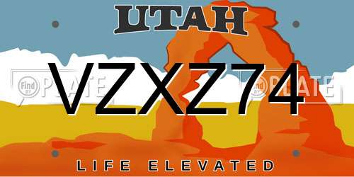 VZXZ74 Utah License Plate