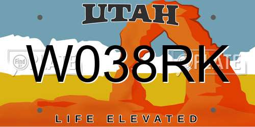 W038RK Utah License Plate