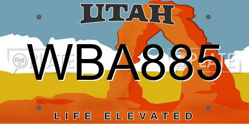 WBA885 Utah License Plate