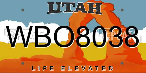 WBO8038 Utah License Plate