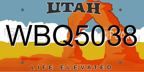 WBQ5038 Utah License Plate