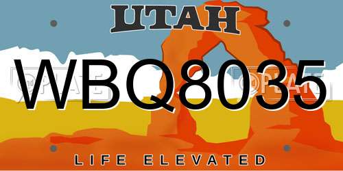WBQ8035 Utah License Plate