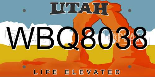 WBQ8038 Utah License Plate