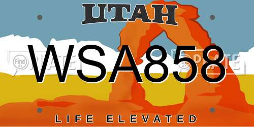WSA858 Utah License Plate