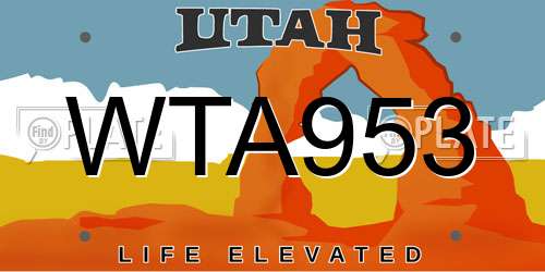 WTA953 Utah License Plate