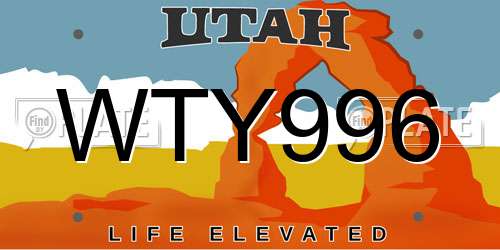 WTY996 Utah License Plate