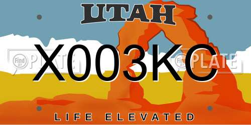 X003KC Utah License Plate