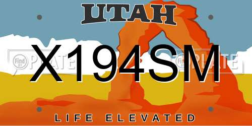 X194SM Utah License Plate