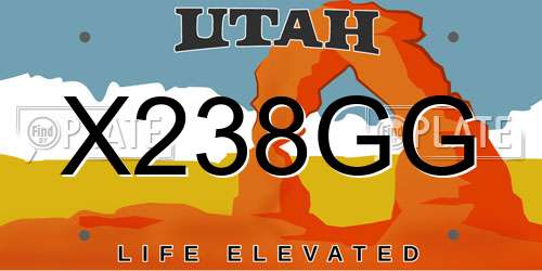 X238GG Utah License Plate