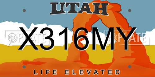 X316MY Utah License Plate