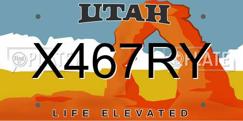 X467RY Utah License Plate