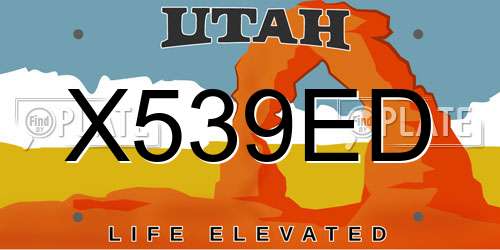 X539ED Utah License Plate