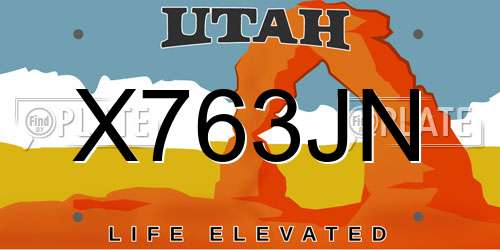 X763JN Utah License Plate