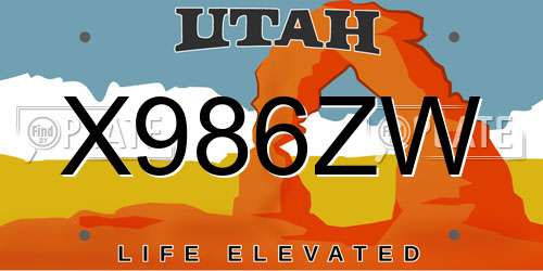 X986ZW Utah License Plate