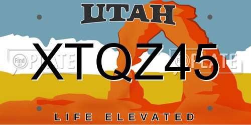 XTQZ45 Utah License Plate