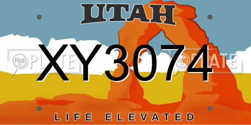 XY3074 Utah License Plate