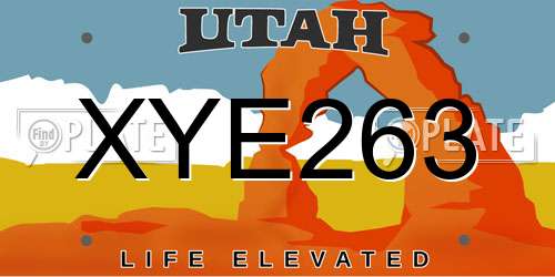 XYE263 Utah License Plate